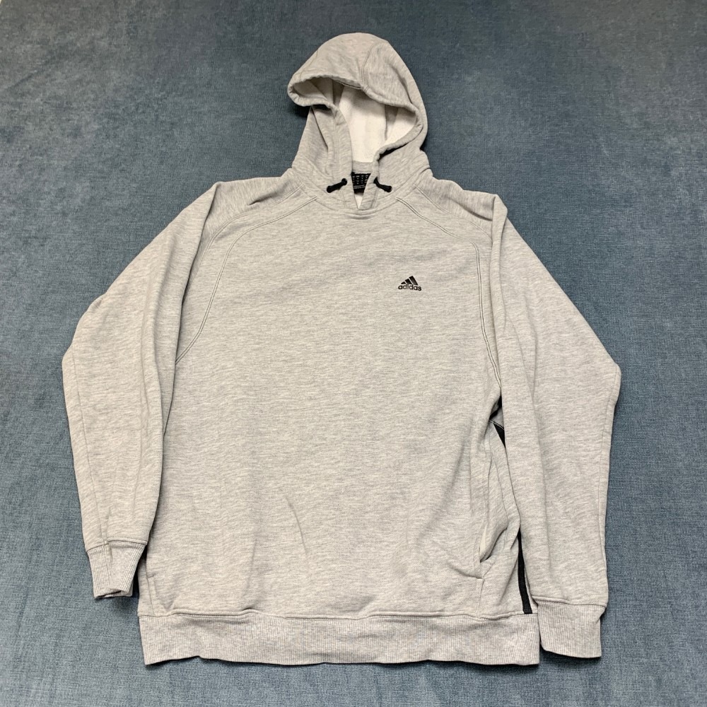 Adidas Hoodie Mens Medium Gray 3 Stripes Logo Sports Fleece Lined Drawstring